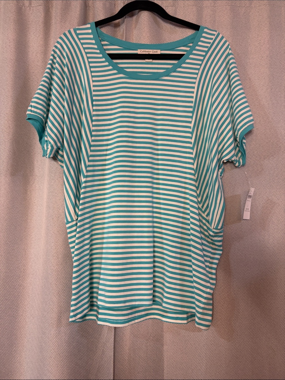 Coldwater Creek Teal & White Striped Women's Short Sleeve Tee new with tags